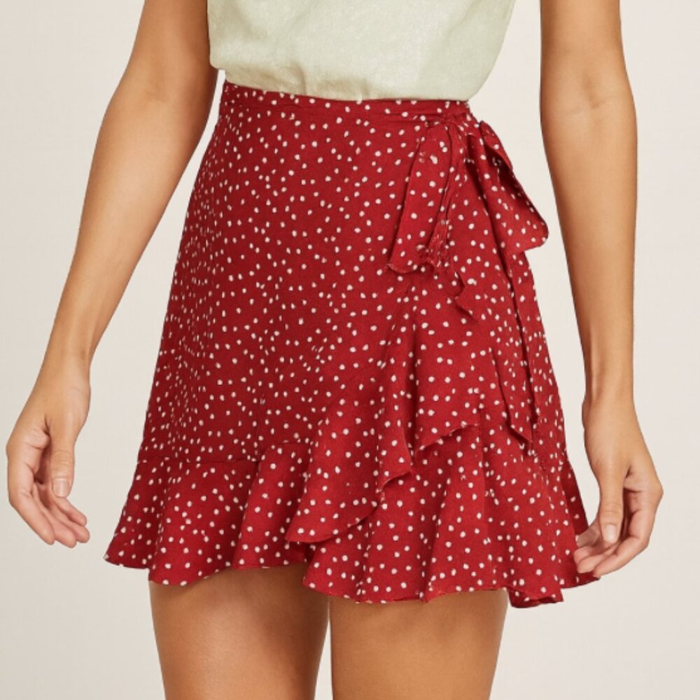 Shein Women’s Red & White Heart Print Flowy Wrap Skirt, size Large